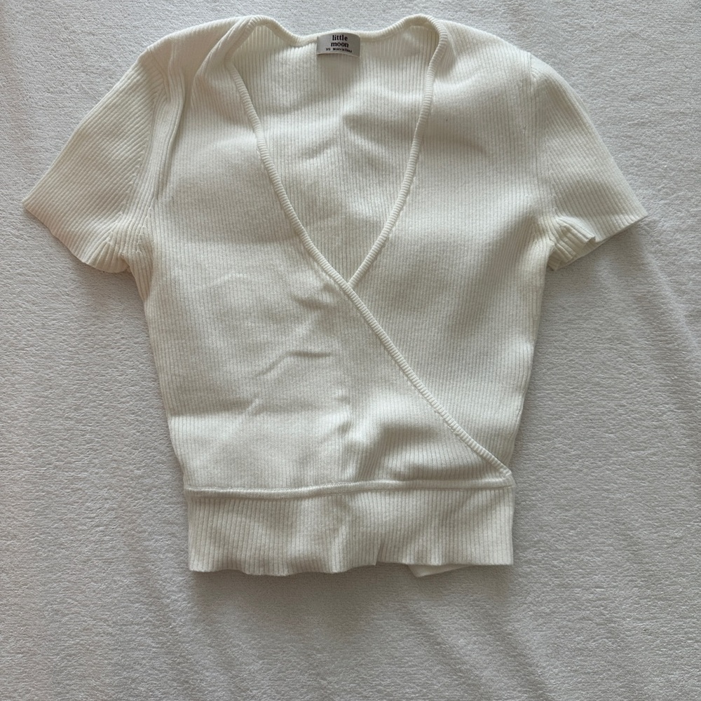 Cream Ribbed Wrap Top